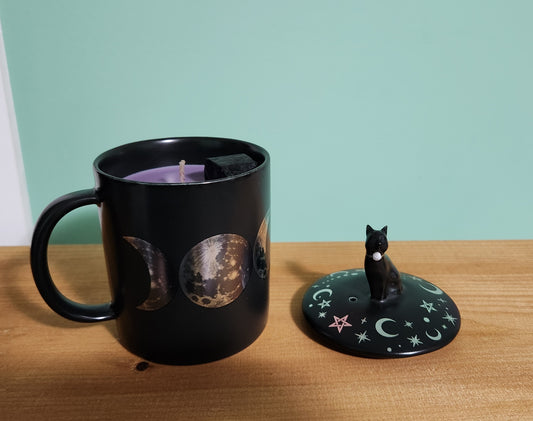 Cat Moon w/ Gemstone - Coffee Mug, Candle & incense holder Combo