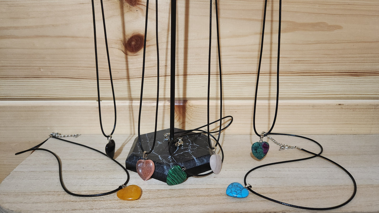 Assorted Stone Heart Necklaces