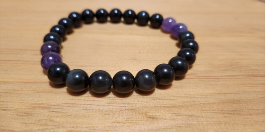 Obsidian w/ Amethyst accent Bracelet