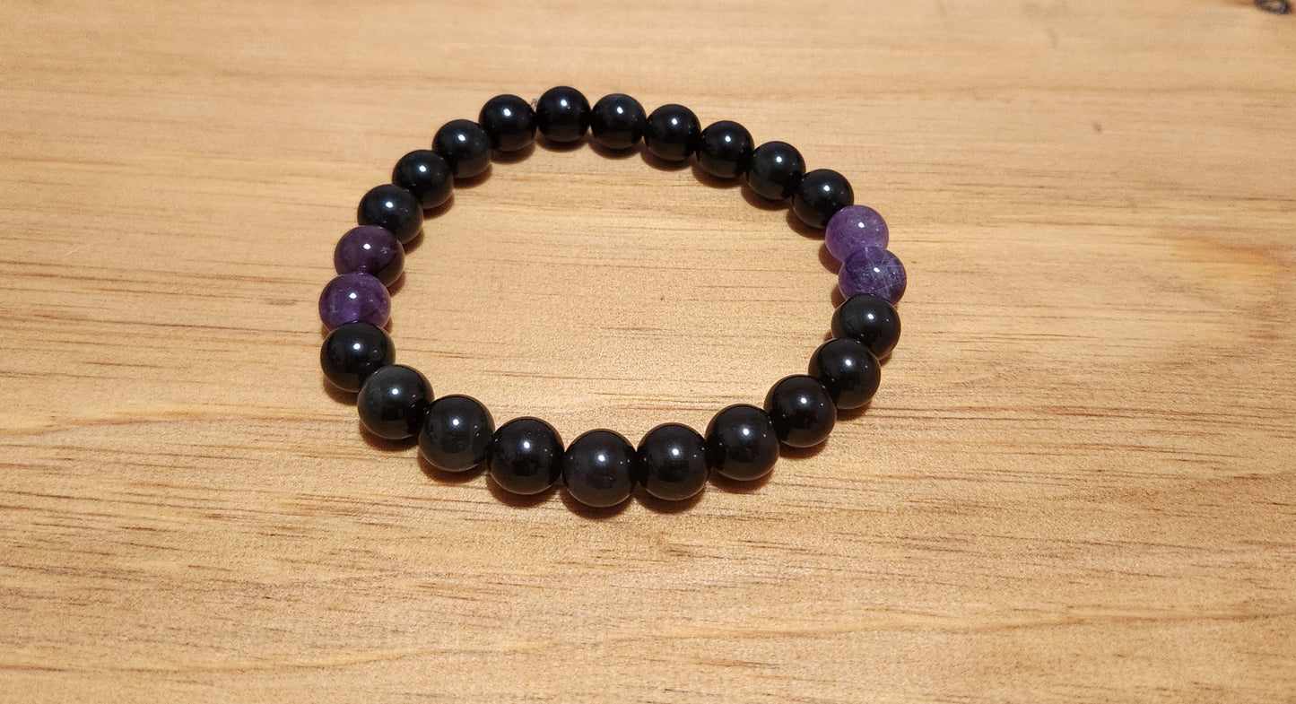 Obsidian w/ Amethyst accent Bracelet