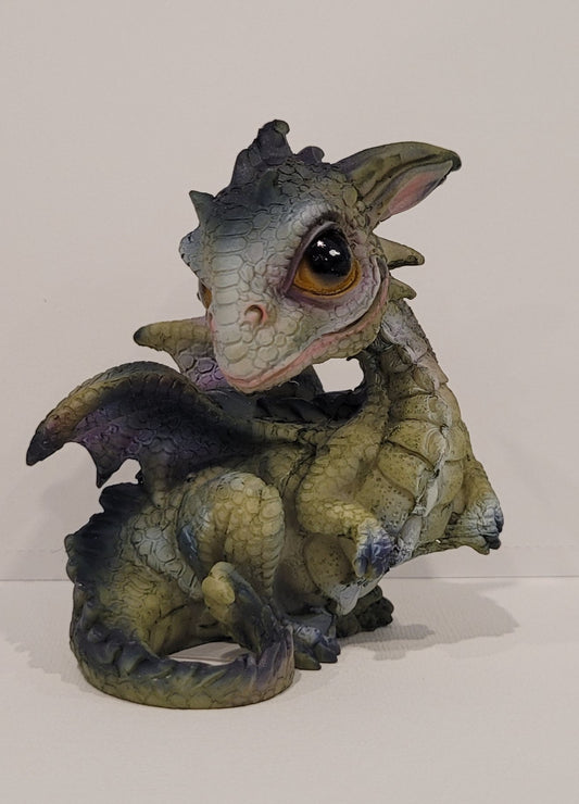 RESIN BABY DRAGON FIGURINE-WATCHING 5.25″H